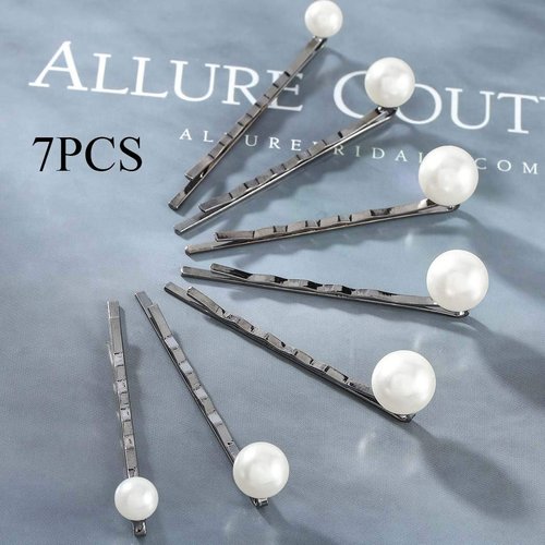 Bartosi Pearl Hair Clips White Pearl Hair Pins Beaded Bridal Hair Barrettes Bride Wedding Hair Accessories for Women and Girls (Pack of 7)