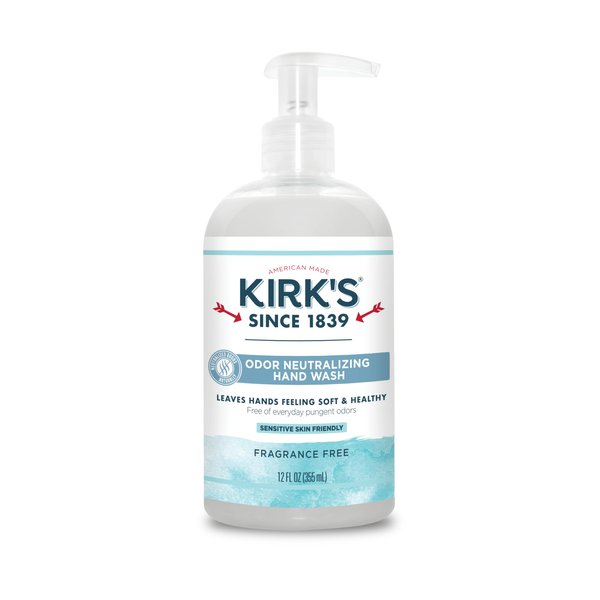 Kirk's Odor-Neutralizing Unscented Natural Hand Soap Castile Liquid Soap Pump Bottle | Moisturizing & Hydrating Kitchen Hand Wash | 12 Fl Oz. Bottle