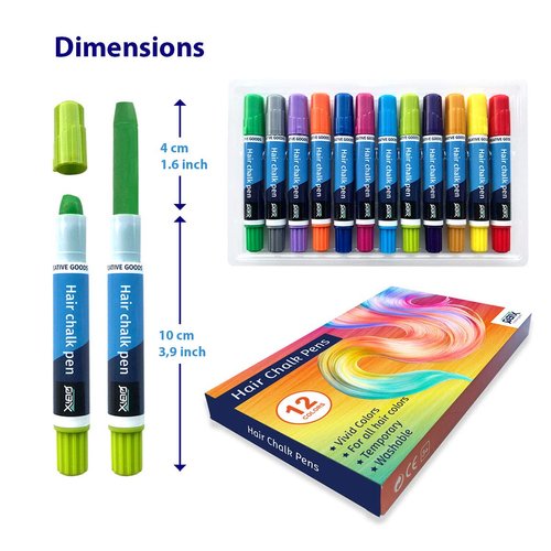 QBIX Hair Chalk Set – 12 Pieces Kit of Hair Colouring Pencils – Non-Allergenic and Safe to Use Temporary Hair Chalks for Children