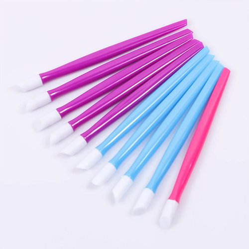 10pcs Rubber Nail Cuticle Pusher Tipped Plastic Handle Nail Art Tool Nail Acrylic Cuticle Pusher Cleaner (Random Color)