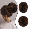 Leterly Messy Bun Hair Piece, Claw Clip Hair Bun Hairpieces Thick Updo Scrunchies Ponytail Hair Extensions Synthetic for Women Dark Brown Mix Light Auburn