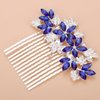 Teyglen Women Dainty Silver Gold Green Rhinestones Bride Wedding Hair Comb Luxurious Hair Accessories Shiny Red Blue Rhinestones Bridal Side Hair Combs for Women Bride Girls (Silver Blue)