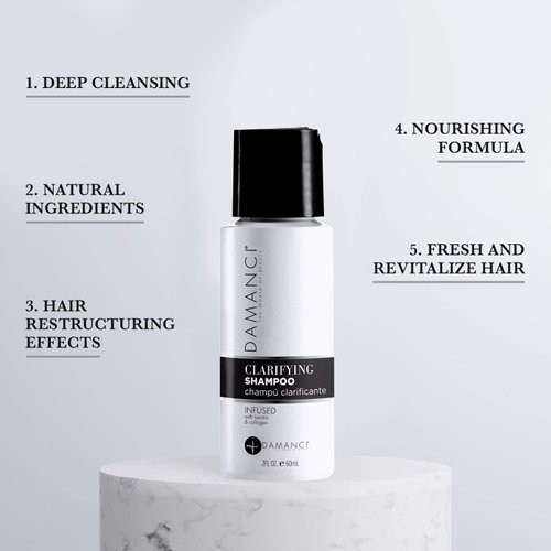 DAMANCI Clarifying Shampoo, Travel Size Deep Cleansing Shampoo to Remove Buildup and Residue, Hair Detox Shampoo with Keratin and Collagen, Oily Hair and pH Balance Shampoo (2.3 oz)