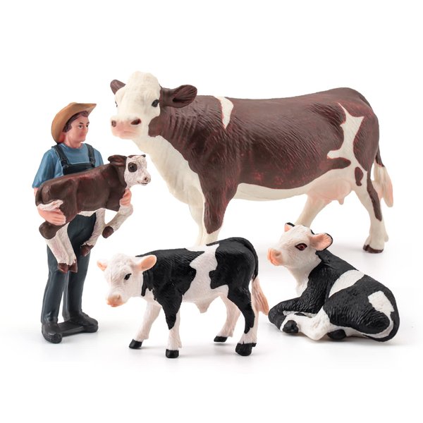 LC JoyCre 7PCS Realistic Hereford Cows Toys Figures Set for Simmental Cattle African Buffalo Figurine Holstein Cow Calf Cows Diorama Birthday Party Collection Gifts for Kid