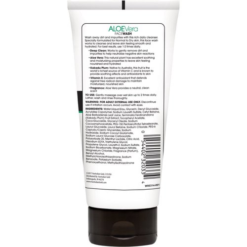 Australian Gold Aloe Vera Daily Moisturizing Face Wash, 6 Ounce | Cleans Deep & Reduces Buildup | Normal To Dry Skin
