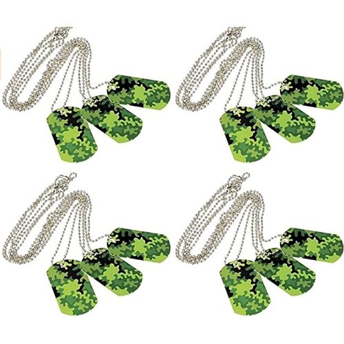 Camouflage Dog Tags for Kids | Pack of 24 | Toy Army Party Favors