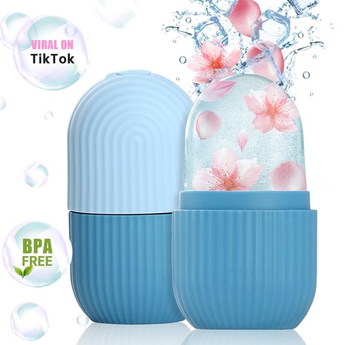 IMEASY Ice Roller for Face and Eye, Ice Face Roller,Facial Beauty Ice Roller Skin Care Tools, Ice Facial Cube, Gua Sha Face Massage, Silicone Ice Mold for Face Beauty(Blue)