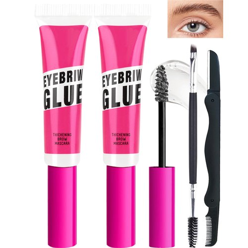 Clear Eyebrow Setting Gel-2 Pcs Transparent Thickening Brow Fix Glue,Waterproof Sweat-Proof Eye Brow Repair Liquid Brow Styling Gel,Brow Fast Sculpt Lift Glue,Long Lasting Brow Makeup for Women-Set 09