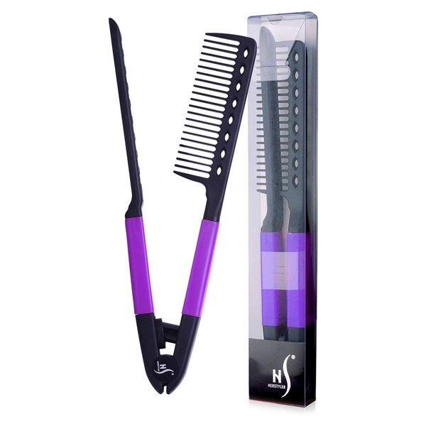Herstyler Straightening Comb For Hair - Flat Iron Comb For Women - Hair Straightener Comb - Fine Tooth Comb With A Grip - Keratin Comb For Unkempt Hair - Travel Comb (Purple)
