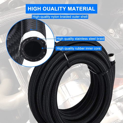 Autoutfit 16AN Hose Fuel line, Nylon Braided CPE Rubber Oil Cooling Line(Not for E85), 5 Feet