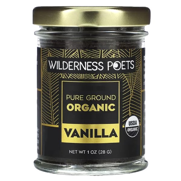 Wilderness Poets Pure Vanilla Powder - 100% Organic Ground Vanilla Beans - Tahitian Variety, Grade A | Potent, Super Aromatic, Perfect for Chefs, Baking, Ice Cream, Coffee Lattes, 1 Ounce (28 Grams)