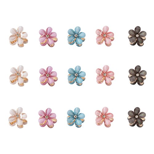 Doromy 15 Packs Crystal Flower Hair Clips Spring Floral Pearl Hair Clip Mini Flower Crystal Claw Clip Small Flower Crystal Barrettes for Women's and Girls Hair Accessories