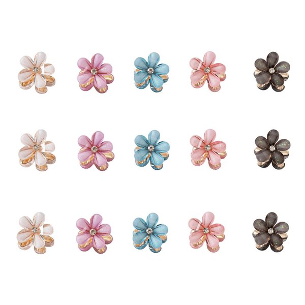 Doromy 15 Packs Crystal Flower Hair Clips Spring Floral Pearl Hair Clip Mini Flower Crystal Claw Clip Small Flower Crystal Barrettes for Women's and Girls Hair Accessories