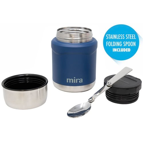 MIRA Thermos for Hot Food & Soup - 15 oz Insulated Food Jar with Foldable Spoon - Leak Proof Stainless Steel Thermal Storage Lunch Container, Canteen, Double Walled, Hawaiian Blue