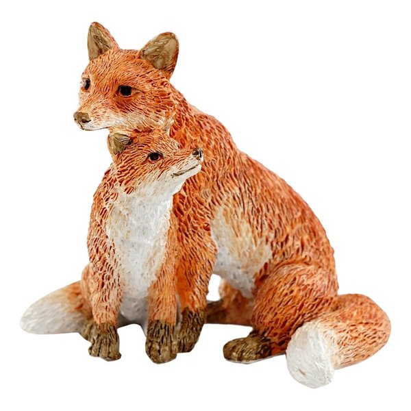 Top Collection Miniature Fairy Garden and Terrarium Mama Fox with Baby Statue, Red