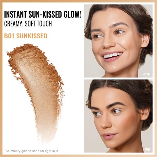 Oulac Shimmer Bronzer Powder Face Makeup Compact - Natural Sun Kissed Finish, Highlighter Bronzer Blush, Contour Powder, Soft Touch Texture, Vegan & Cruelty-Free B01