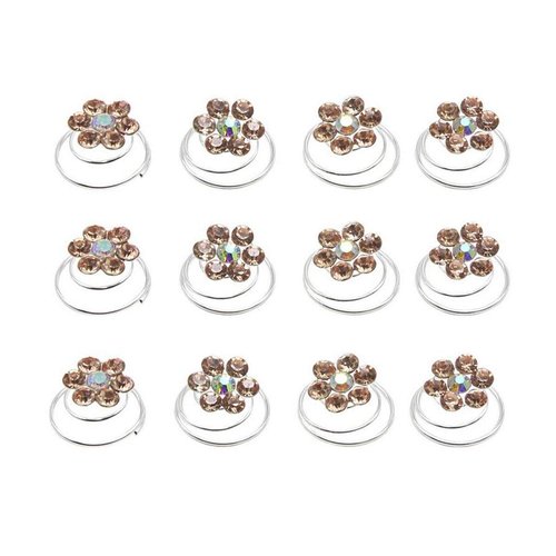 24PCS Rhinestone Flower Spiral Hair Pin Crystal Hair Twisters Coils Hair Clips Metal Spiral Twist Hairpins Hair Pins Wedding Bridal Hair Accessories (Champagne)
