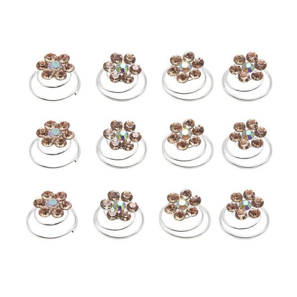 24PCS Rhinestone Flower Spiral Hair Pin Crystal Hair Twisters Coils Hair Clips Metal Spiral Twist Hairpins Hair Pins Wedding Bridal Hair Accessories (Champagne)