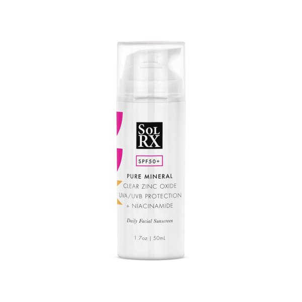 SolRX Pure Mineral SPF 50+ Face Sunscreen - 1.7oz Zinc Oxide Sunscreen with Niacinamide, Daily Facial Sunscreen, Reef Safe Sunscreen