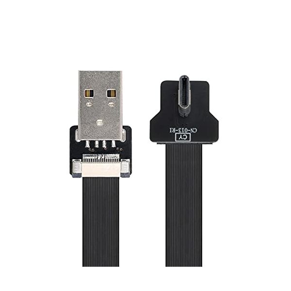 NFHK Right Angled USB 2.0 Type-A Male to USB-C Type-C Male Data Flat Slim FPC Cable for FPV & Disk & Phone 100cm