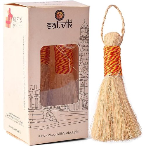 Satvik 1 Pc 5 Inch Banana Broom/Jhadu for Puja |Mandir/Temple Eco-Friendly Handcrafted Broom Puja Room | Banana Stem Leaf Fibre Brom for Dusting (Cleaning) Pooja Samagri Religious Hindu Ritual Items