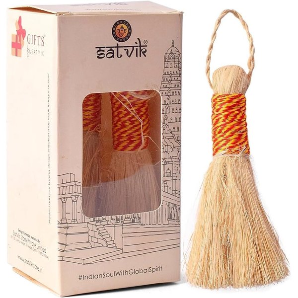 Satvik 1 Pc 5 Inch Banana Broom/Jhadu for Puja |Mandir/Temple Eco-Friendly Handcrafted Broom Puja Room | Banana Stem Leaf Fibre Brom for Dusting (Cleaning) Pooja Samagri Religious Hindu Ritual Items