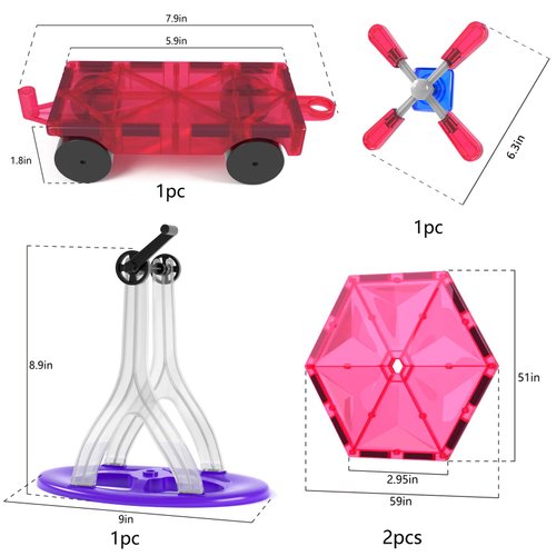 Jasonwell Magnetic Car Truck Wheels Magnetic Vehicles Set Ferris Wheel Kit Propeller Windmill Playset for Magnetic Tiles Magnet Toys 3D Building Blocks Accessories for Toddlers Boys Girls
