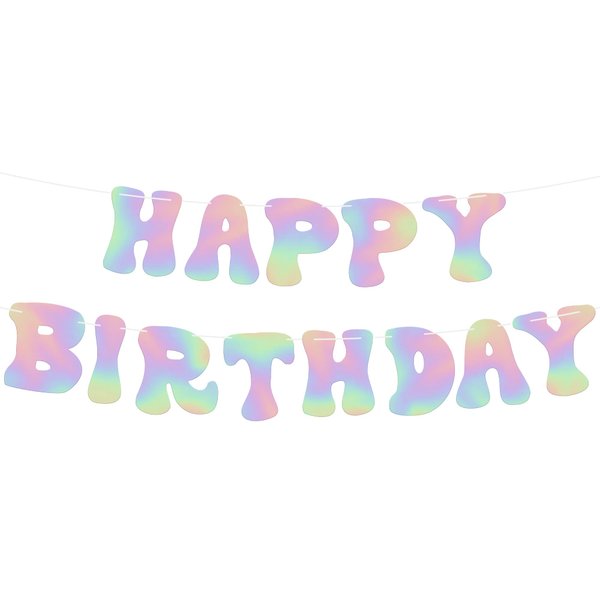 KatchOn Iridescent Happy Birthday Banner Prestrung - 10 Feet | Disco Happy Birthday Sign | Iridescent Party Decorations | Disco Birthday Banner for Women | Holographic Disco Birthday Party Decorations