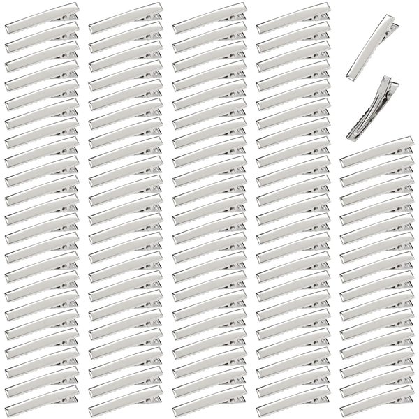Lawie 100 Pack 40 MM Small Plain Silver Duckbill Alligator Metal Hair Clips Flat Hair Grips Hairpins Hairdressing Styling Sectioning Curl Clips Hair Barrettes Craft DIY Accessories for Women Girls