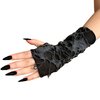 JISEN Women Punk Fingerless Gloves Ripped Cosplay Gothic Mittens for Halloween Costume Party E-Black