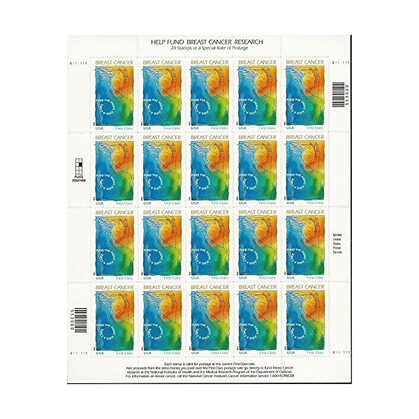 1998 Breast Cancer Research 20 x First Class Mail US Postage Stamps Scott B1