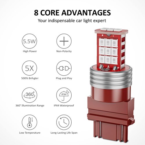 FANTELI 3157 LED Bulb Flashing Brake Lights, 300% Brighter 3156 3047 3057 3457 4157 4057 Plug and Play Strobe Blinking LED Stop Tail Lights, Brilliant Red