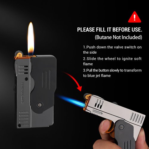 Morisk Torch Lighter Switchable Soft/Jet Flame, Butane Pipe Lighter Refillable with Lockable Function, Cool Foldable Lighters Unique Gift for Men(Butane Not Included)