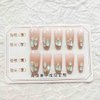 RikView Coffin Press on Nails Long Fake Nails with 3D Rhinestones Green Nails Glossy Nails for Women 24 PCS