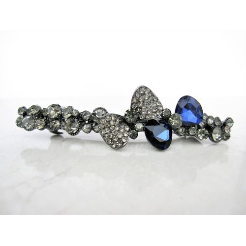 Slim blue gray bow crystal hair barrette clip bridal clip bridal barrette hair