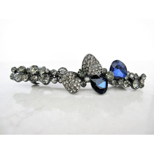 Slim blue gray bow crystal hair barrette clip bridal clip bridal barrette hair