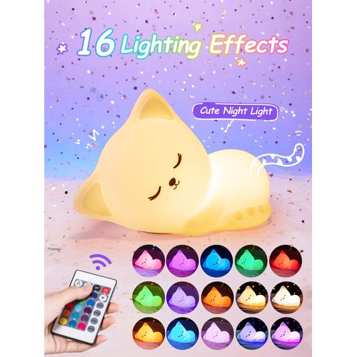 Mubarek Baby Night Light for Kids, 16 Colors Dimmable Kids Night Light, Remote Silicone Night Lights for Kids Room,1200mAh Rechargeable Cute Lamp,Timer Baby Night Light for Kids,Cute Gifts for Girls