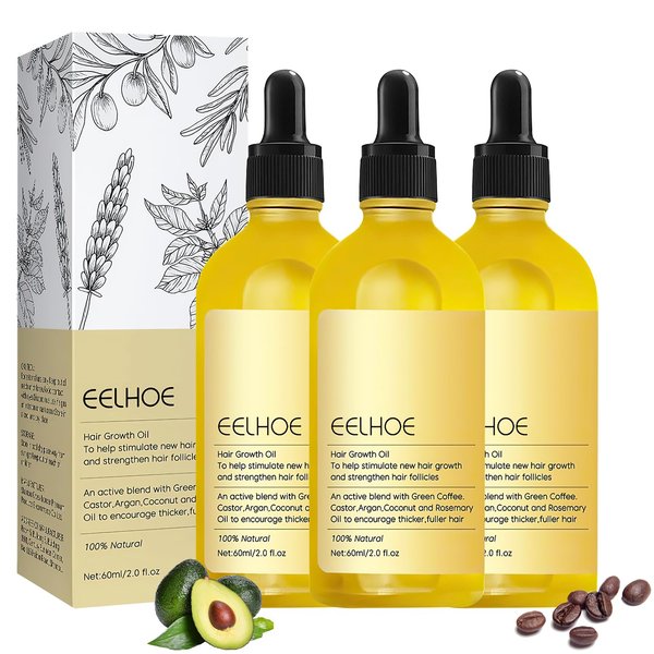 3pcs Veganic Natural Hair Growth Oil, Carvenchi Natural Hair Oil, Veganic Hair Growth Oil,Reduce Hair Loss,For Dry Damaged Hair.(180ML)