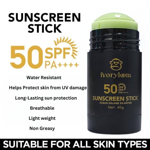 Ivory Loom Sunscreen Stick SPF 50 | Broad Spectrum UVA/UVB Protection | Zinc Oxide | Wormwood, Camellia, Beeswax, Vitamins A, C & E | Octinoxate & Oxybenzone-Free | Organic | Water-Resistant |1.41 OZ