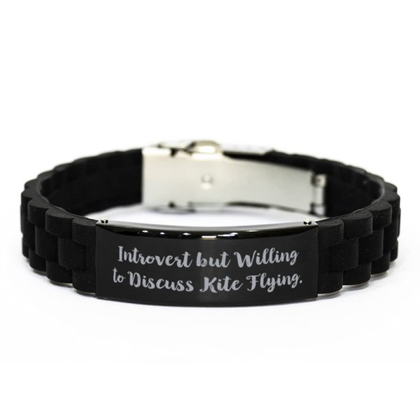 Reusable Kite Flying Gifts, Introvert but Willing to Discuss Kite Flying., Nice Holiday Black Glidelock Clasp Bracelet from Men Women