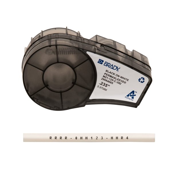Brady Authentic (M21-125-C-342) PermaSleeve Heat Shrink Tubing for Control and Electrical Panels, Wire Harness, Black on White-For M210, M210-LAB, M211, BMP21-PLUS and BMP21-LAB Printers, .235"W 7' L
