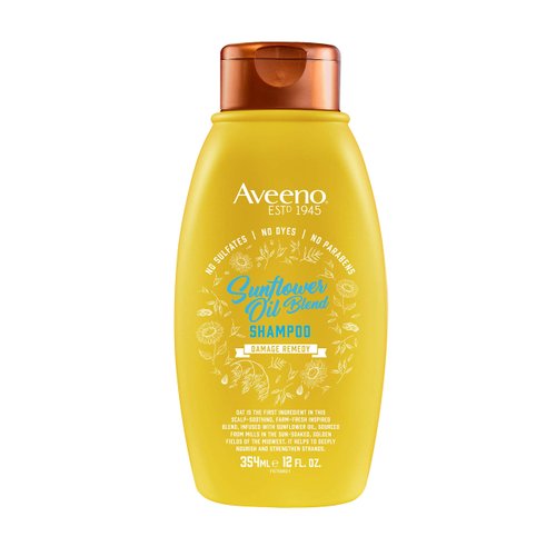 Aveeno Deep Moisturizing Sunflower Oil Blend Shampoo with Oat for Dry Damaged Hair, Dye, Paraben & Sulfate Surfactants Free, 12 Fl Oz