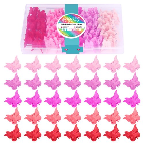 Hoyols Hot Pink Red Butterfly Hair Clips Accessories for Women Girls Kids 90s Assorted Colored Small Cute Kawaii Butterflies Hairclip Rave Festival Party 5 Colors 50 pcs (Passion Color)