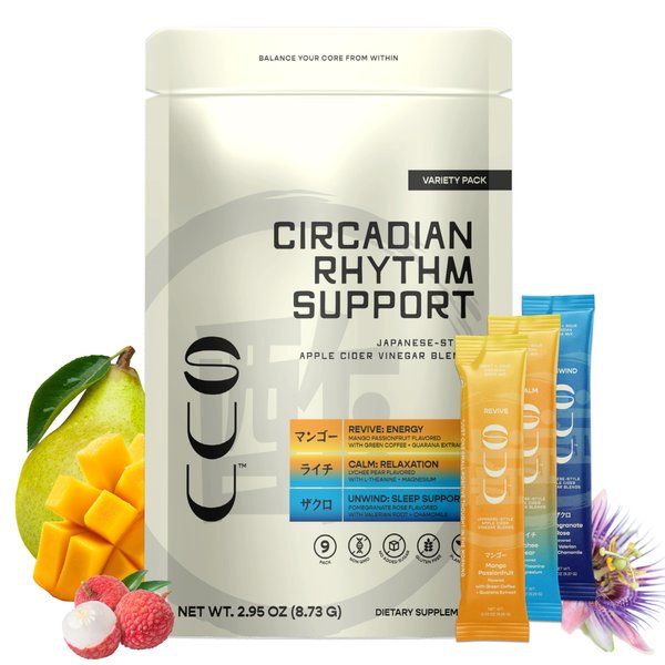 Suu Circadian Variety Pack - Hydration Packets with Organic Apple Cider Vinegar and Functional Ingredients - Guarana, Passion Flower, Valerian Root, L-theanine, Magnesium, Chamomile - 9 Pack