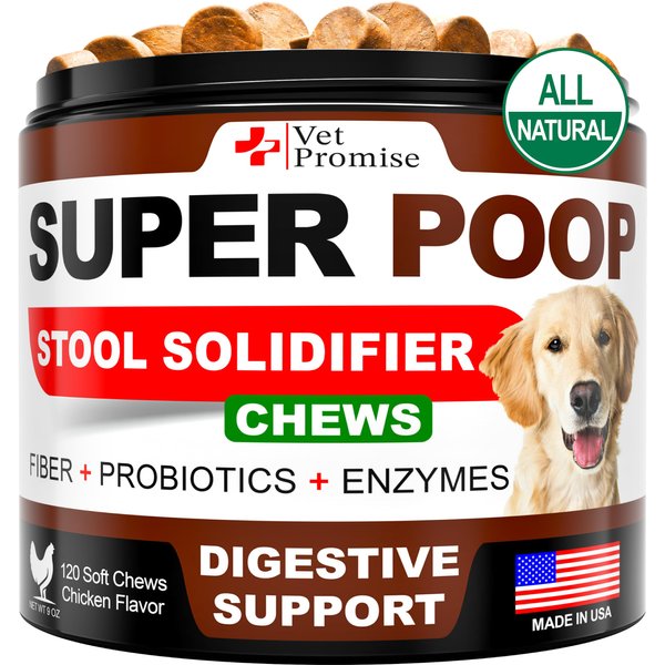 Super Poop Probiotics for Dogs - Dog Stool Softener - Fiber for Dogs Supplement - 6 Probiotics and Digestive Enzymes - Healthy Gut - Perfect for Firm Stool & Diarrhea Relief - 120 Chews