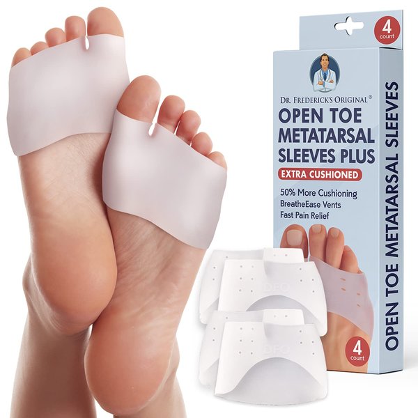 Dr. Frederick's Original Metatarsal Sleeves Plus - 50% More Cushioning - 4 Pieces - Metatarsal Pads for Women & Men