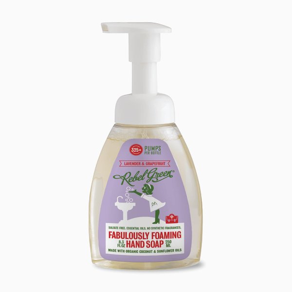 Rebel Green Foaming Hand Soap - Moisturizing Natural Bathroom & Kitchen Liquid Foaming Soap - Gentle Household Hand Wash with Lavender & Grapefruit Scent - (8oz, 6 pack)