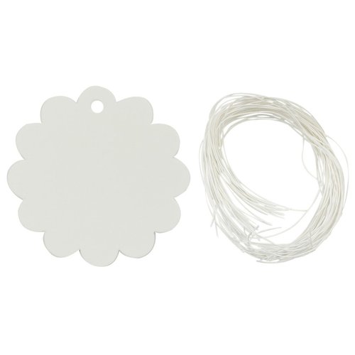 Wrapables 50 Gift Tags/Kraft Hang Tags with Free Cut Strings for Gifts, Crafts & Price Tags - White Flower
