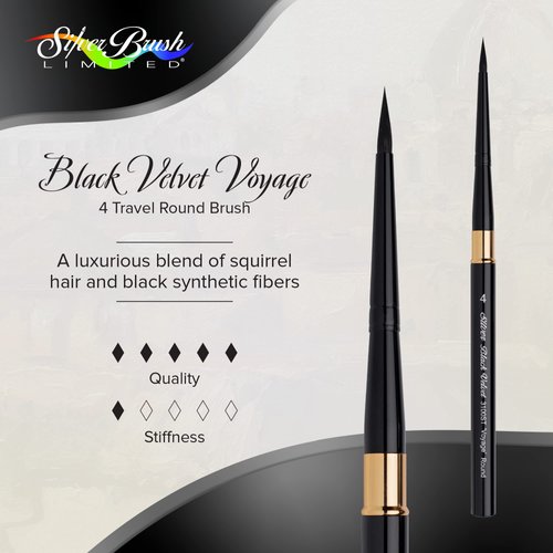 Silver Brush Limited 3100ST4 Black Velvet Voyage Travel Round Paint Brush for Watercolor, Detail and Line Brush, Size 4, Short Handle