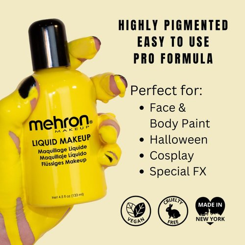 Mehron Makeup Liquid Makeup | Face Paint and Body Paint 4.5 oz (133 ml) (Yellow)